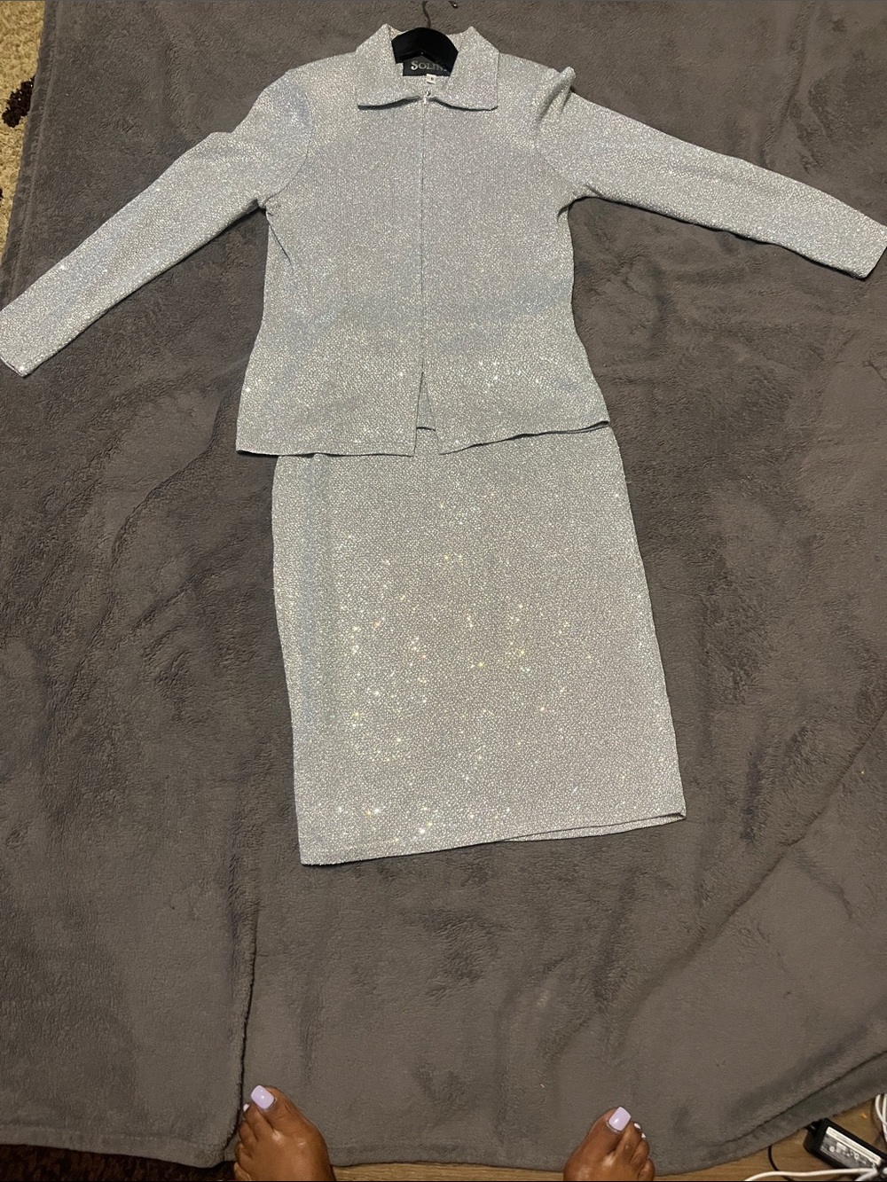 LINI Silver Shimmer Two-Piece Skirt Set